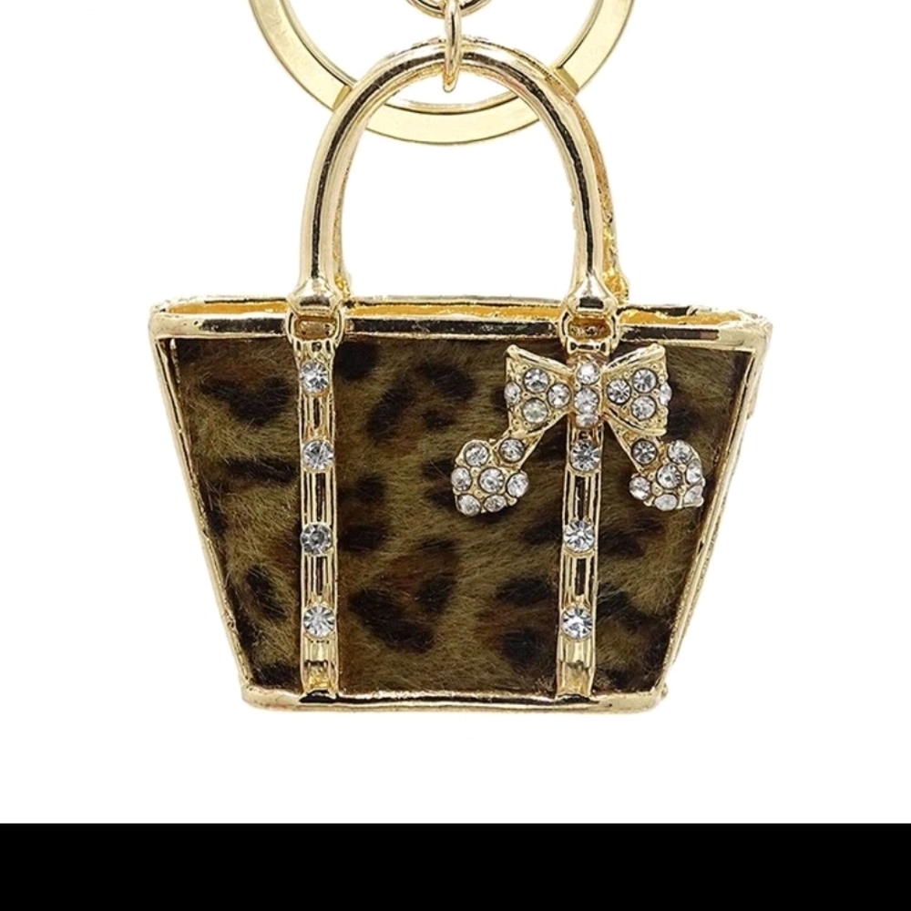 Restock!! Leopard Print Mini Purse Keychain Bag Charm with Gold Bow Accent